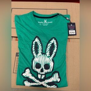 Psycho Bunny Kids Green Tee with White & Black Bunny Skull